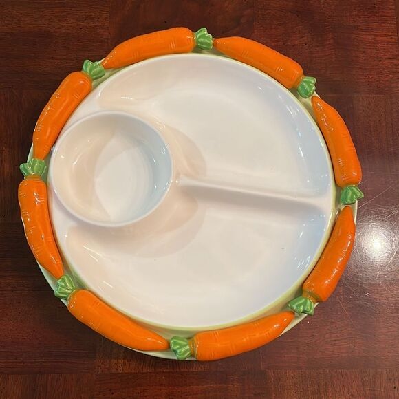 Vintage 3D Appetizer Serving Party Platter 12.5” Carrot Detail Veggie Tray - Picture 2 of 10